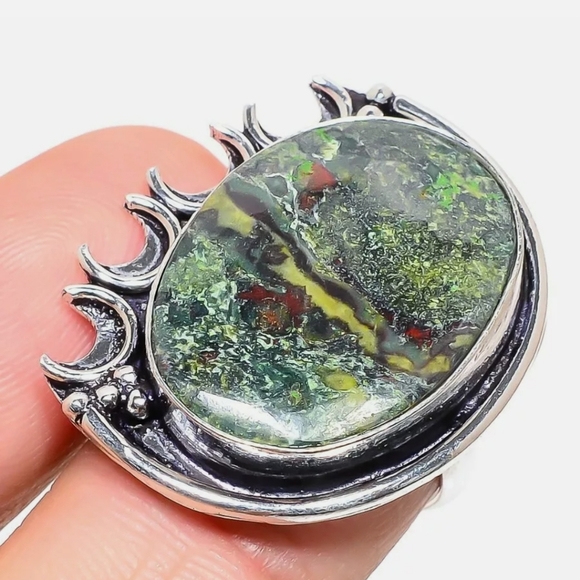 New Dragon Blood Jasper Moon Goddess 925 Silver Ring. - Picture 4 of 16